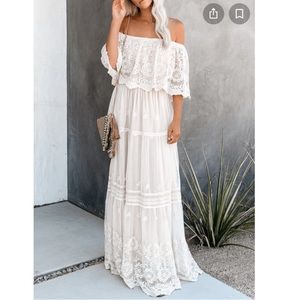 White Lace Boho Maxi Dress